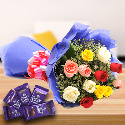 "Mixed Roses Bunch with Dairy Milk Chocolates - Click here to View more details about this Product